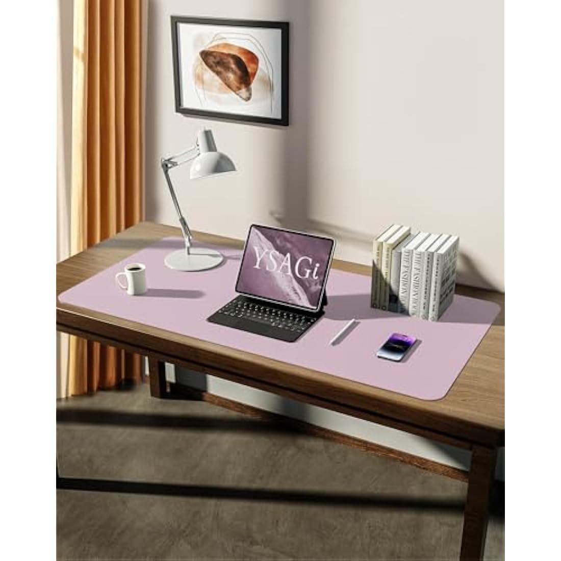 YSAGi Leather Desk Mat, Large Mouse Mat, Non-Slip Desk Pad, Waterproof PU Leather Table Protector Writing Pad for Office and Home (90 x 43 cm, Grayish Lavendar)