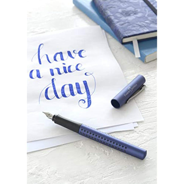 Faber-Castell 201507 Calligraphy Set Grip 2011, Fountain Pen with Three Different Nib Sizes, 6 Cartridges Each Black, Pink and Royal Blue