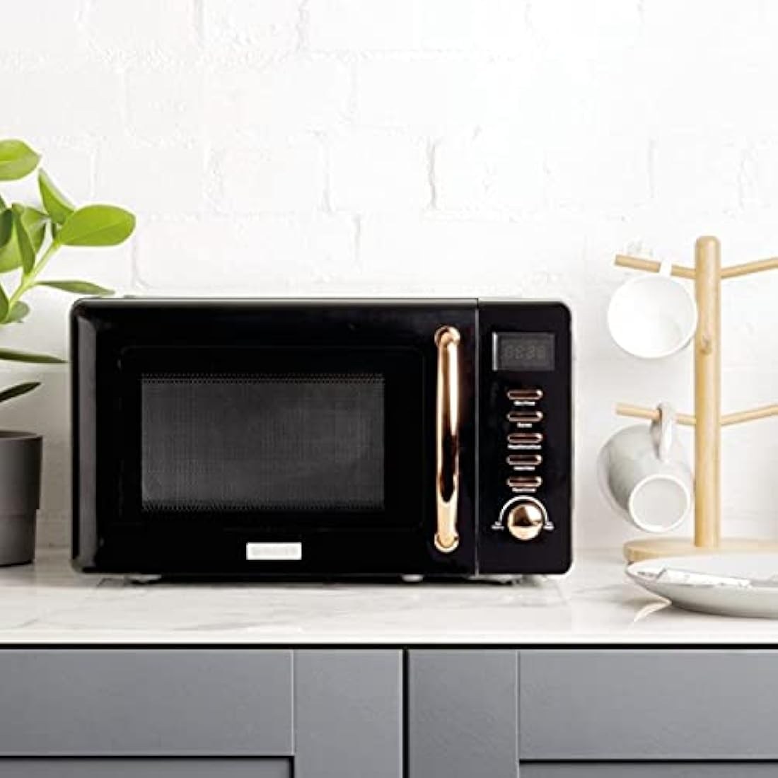 Haden Salcombe 800W Microwave Oven - Versatile with Defrost, Reheat & Cooking Functions - Spacious 20L Capacity - Convenient Digital Timer - 5 Power Levels - Sleek Black & Copper Design