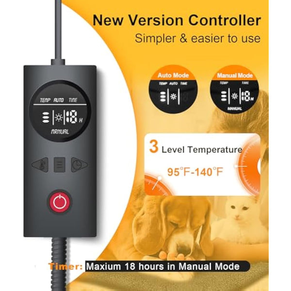 Dog Cat Heating Pad Pressure Activated Pet Heating Pad Safe Automatic Electric Heated Bed Mat for Indoor Pet, Warming Pad with Chew Resistant Cord, Adjustable Temperature, Waterproof Washable 18 X 22"