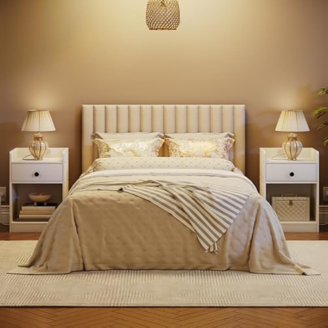 HOOBRO Bedside Table with Charging Station, Sofa Side Table with USB, Bed Side End Table with Socket and 2 USB Ports, Nightstand with Drawer, for Bedroom, Living Room, White EWT18KBZ01