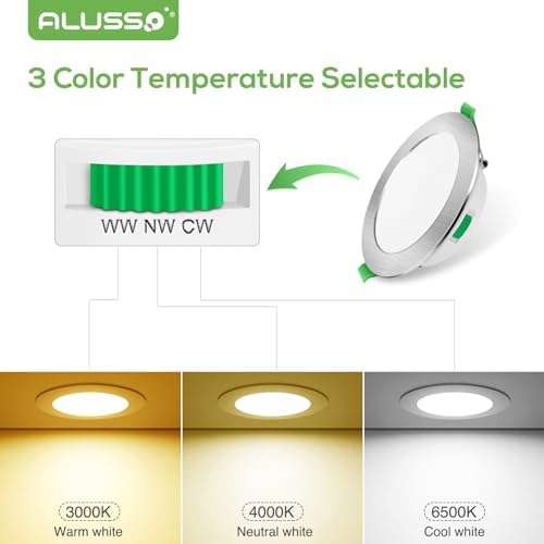 7W LED Recessed Ceiling Light, Dimmable 230V Downlights Ultra Slim 90-100mm Cutout, CCT Selectable Warm White 3000K Neutral White 4000K Cool White 6500K, LED Spotlights for Bathroom Kitchen, 6 Pack