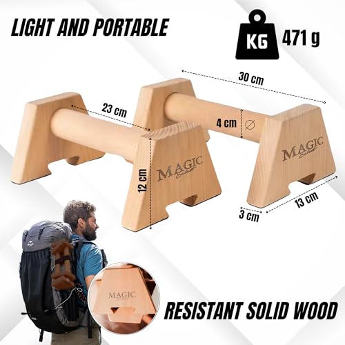 MAGIC SELECT Fitness Push Up Bars. Wooden Calisthenics. Parallettes Bars. Non Slip Push Up Bars for Pull-Ups. Gymnastics. Fitness. Yoga. Crossfit.