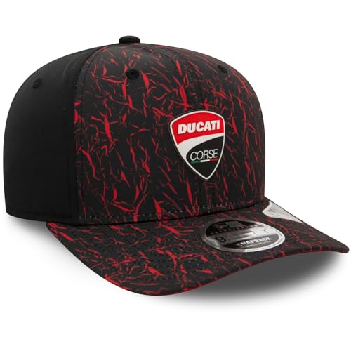 New Era Adult's 9Fifty Crinkle AOP Ducati Motor Logo Baseball Cap Hat Black