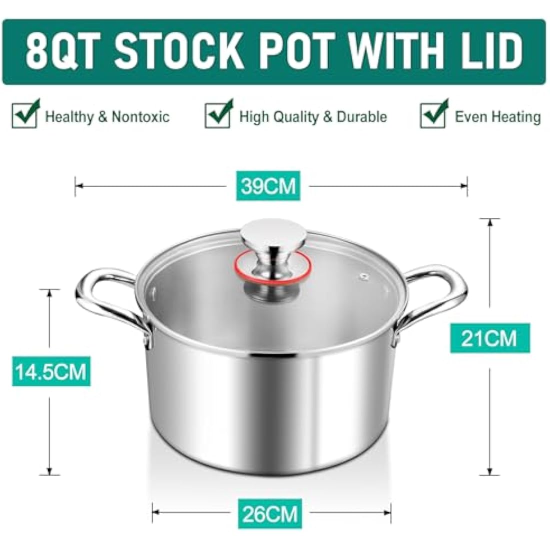 HaWare 7.7L Stock Cooking Pot, 26cm Tri-Ply Stainless Steel Soup Pot with Visible Lid, Large Induction Cooking Stockpot Suit for All Kitchen Stove Top, Healthy & Non Toxic, Easy Clean
