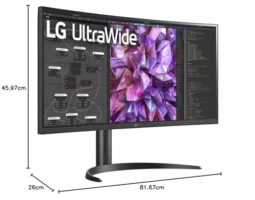 LG Electronics Curved UltraWide Monitor 34WR55QK, 34 inch, 1440p, 100Hz, 5ms Response Time, VA Panel, Smart Energy Saving, USB-C (65W Power Delivery), Displayport, HDMI