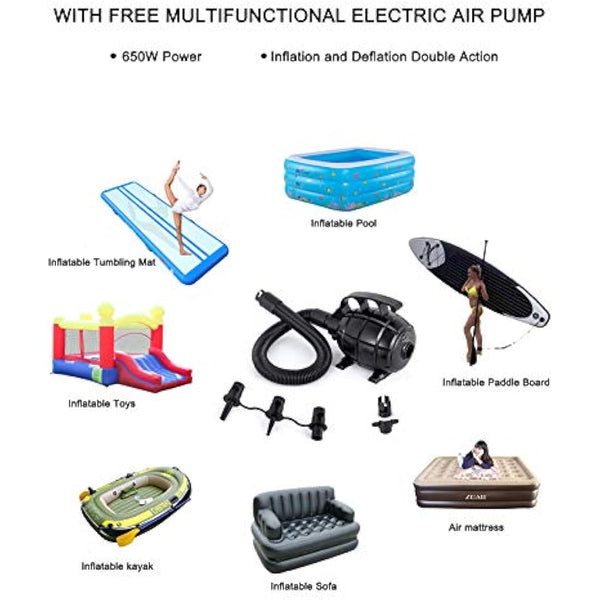 JOOLOOG Premium Air Tumbling Gymnastics Mat 2M 3M 4M 5M 6M Inflatable Air Tumble Mat for Kids Gymnastics Thick 10cm/20cm with 650W Electric Air Pump