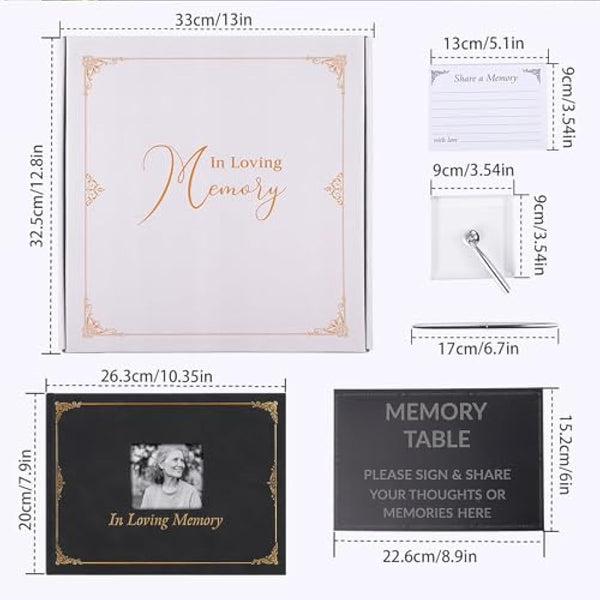 Funeral Memory Book, Leather Hardcover Funeral Guest Book with Gold Engraving, Memorial Guest Book, Book of Condolence with Memory Table Card Sign