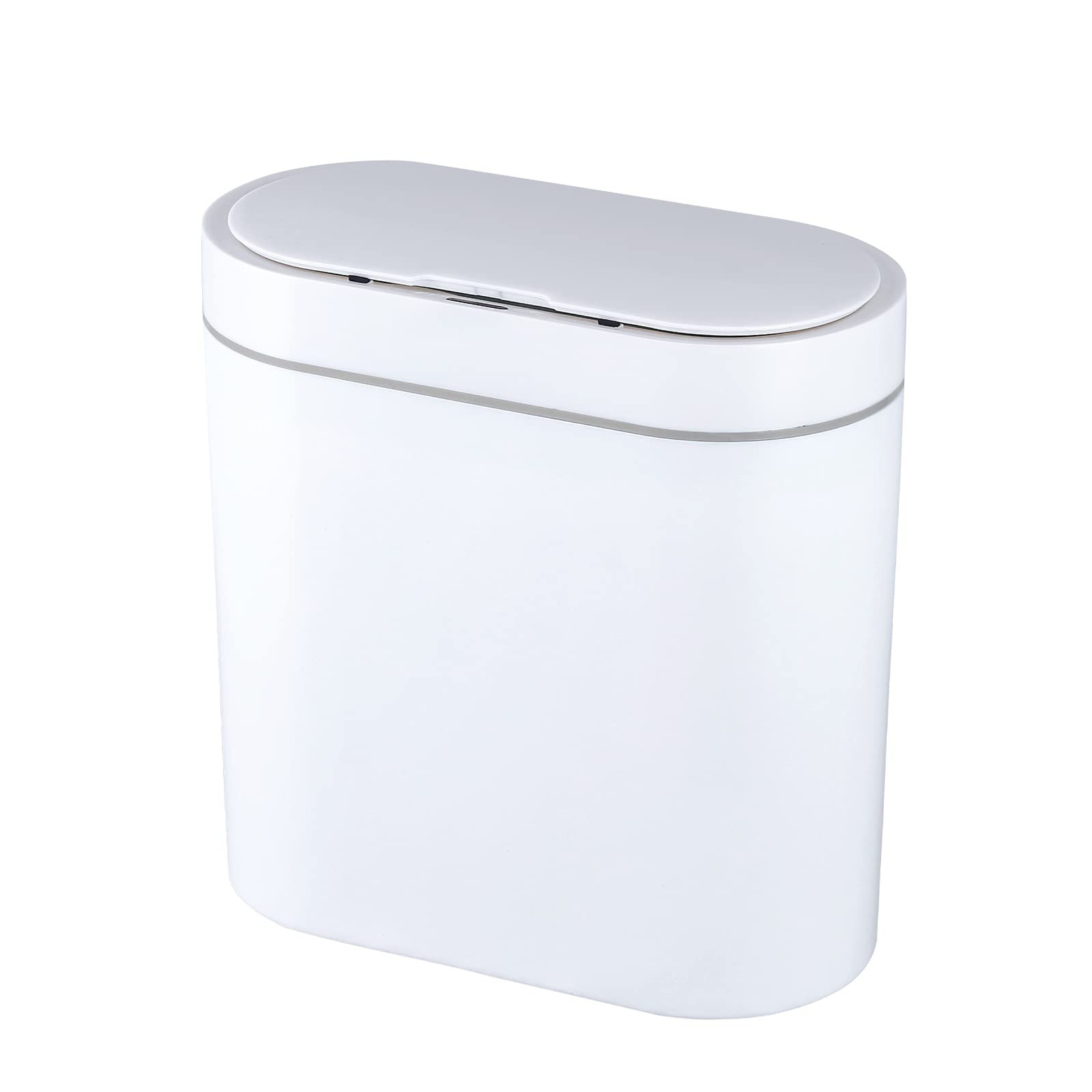 ELPHECO Bathroom Trash Bin with Lid, 2.5 Gallon Waterproof Motion Sensor, 9.5 Litres Slim Plastic Narrow Bedroom Trash Can, Small, White