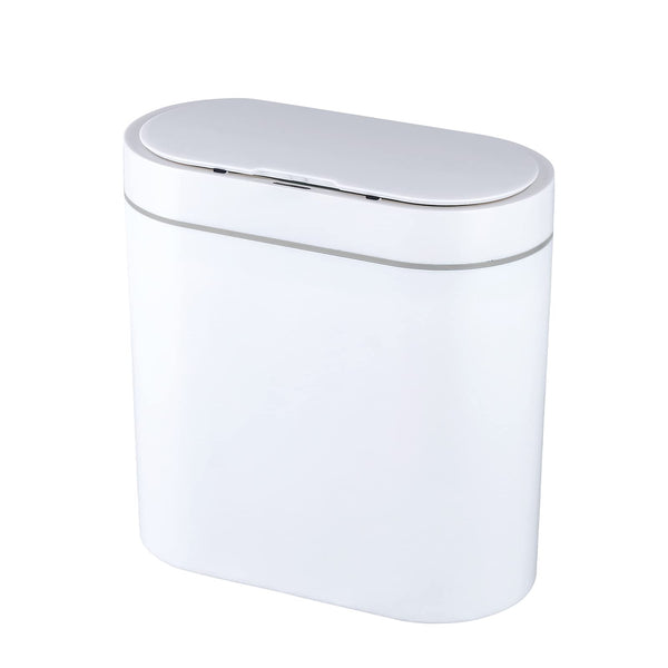 ELPHECO Bathroom Trash Bin with Lid, 2.5 Gallon Waterproof Motion Sensor, 9.5 Litres Slim Plastic Narrow Bedroom Trash Can, Small, White