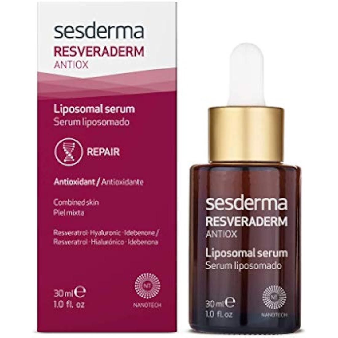 Sesderma | RESVERADERM Liposomal Serum | Antioxidand Serum | Anti-Wrinkle | Luminousity Booster | Skin Plumping | Anti-Ageing Serum | Skin Repair | Resveratrol | Hyalouronic Serum | 30 ml