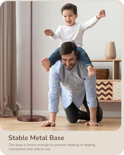 EDISHINE LED Floor Lamp, 63" Standing Lamp with Adjustable Linen Shade, Brown Metal Arc Light Pole, Modern Simple Reading Light for Living Room, Lounge, E27 Socket, LED Bulb Included