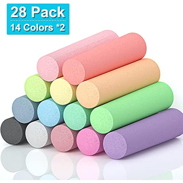 feela 28 Pack Jumbo Chalks for Children, 14 Coloured Sidewalk Chalks for Kids Toddlers, Pavement Outdoor Chalk Set for Painting on Sidewalk School Chalkboard Blackboard Street Playground