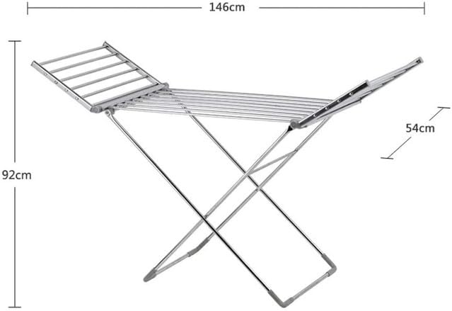 Electric Heated Clothes Dryer, Energy Efficient Foldable indoor Airer, Super Safe Laundry Drying Horse Rack (Silver)