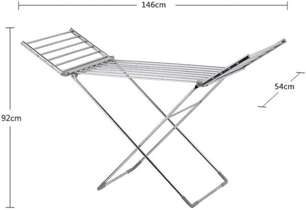 Electric Heated Clothes Dryer, Energy Efficient Foldable indoor Airer, Super Safe Laundry Drying Horse Rack (Silver)