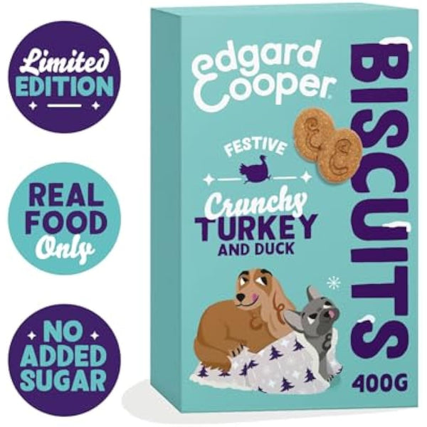 Edgard Cooper Dog Treats, Grain Free, Festive Feast, Fresh Duck & Turkey, High Protein, Natural Ingredients, 400g x7