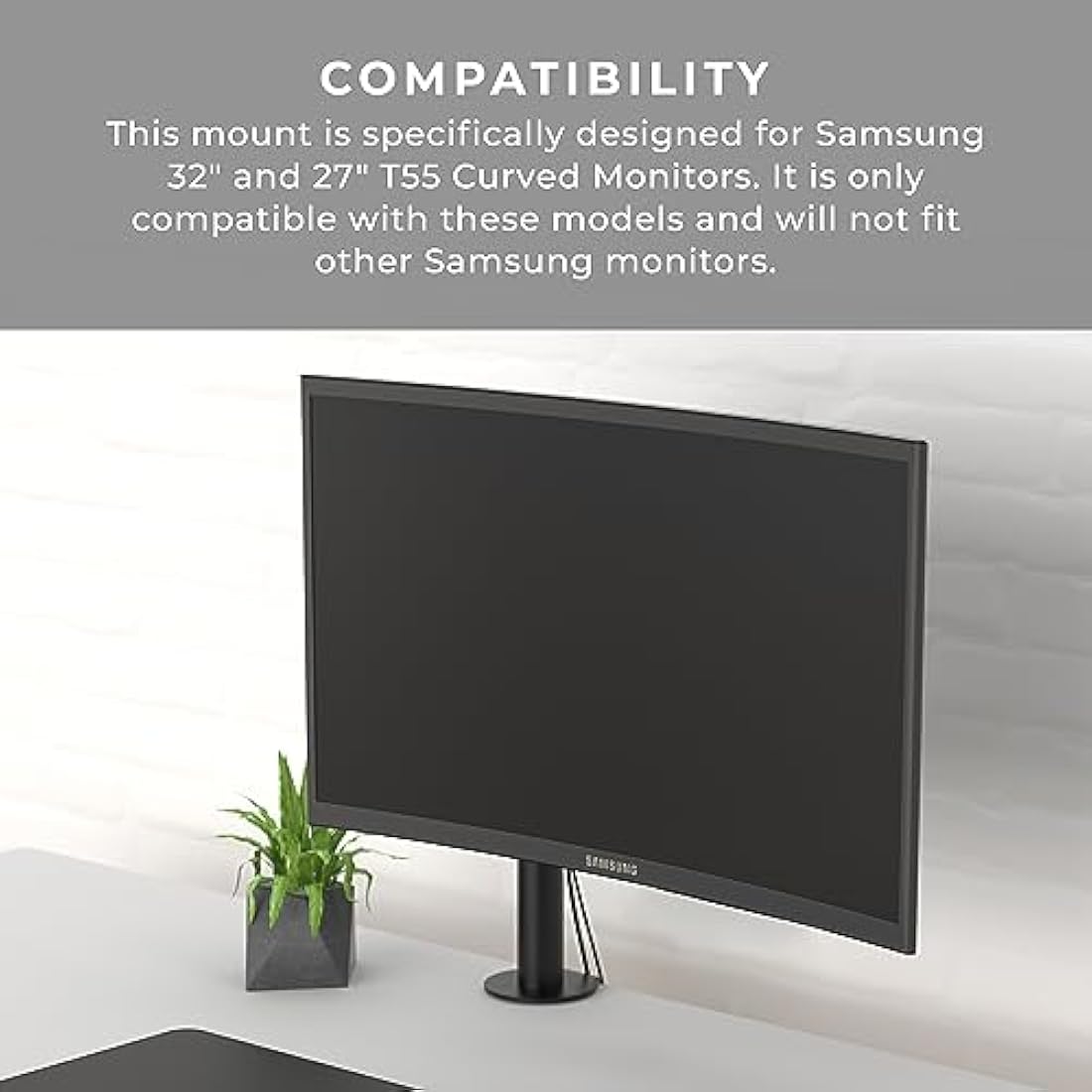 HumanCentric VESA Mount Adapter Compatible With Samsung Curved T55 Series 27” and 32” Monitors, Bracket Mounts Monitor to Stand, Arm, Desk with 75x75 or 100x100mm Pattern, Hardware Included