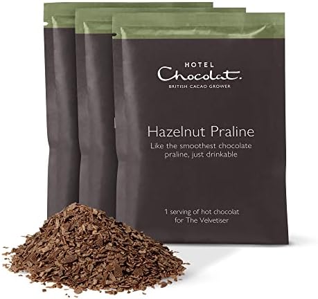 Hotel Chocolat Hazelnut Praline Hot Chocolate Sachets - Luxury Chocolate Flakes - Pack of 20 Single-Serve Sachets, 700g - Made To Pair With The Velvetiser - Serve Hot or Iced