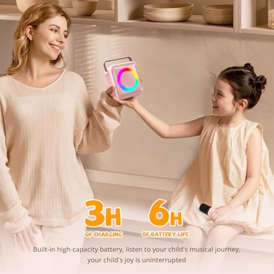 Ankuka Karaoke Toys for Kids & Adults with 1 Microphones, Portable Karaoke Machine with LED Light and Voice Changing Effects, Gifts for Age 3-18 Kids Boys Girls Families Birthday Party Home (Pink）