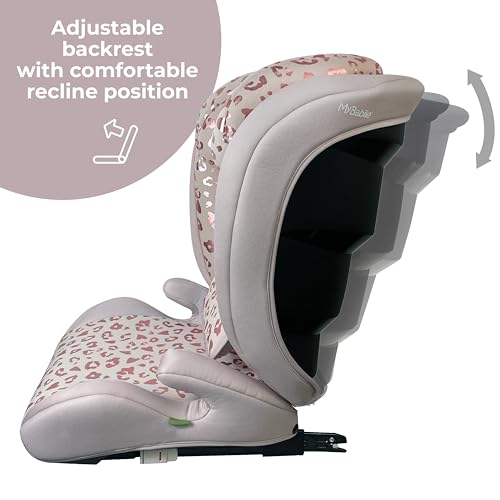 My Babiie Highback Booster Car Seat - ISOFIX, 100-150cm (Approx. 4-12 Years, Group 2/3), i-Size R129, Adjustable Child High Back Seat, Padded, 10 Position Headrest - Black Quilted