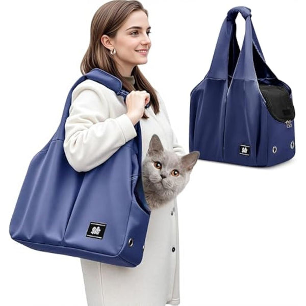 ALLSOPETS Puppy Sling Carrier Dog Slings for Small Dogs Portable Pet Handbag Breathable Comfortable Cat Carry Carrier with Leash Hook for Traveling Outdoors Camping (Navy Blue)