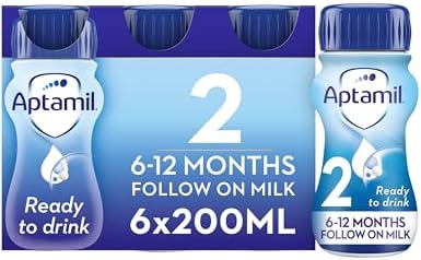 Aptamil 2 Follow On Baby Milk Ready to Use Liquid Formula, 6-12 Months, 200 ml, (Pack of 18)