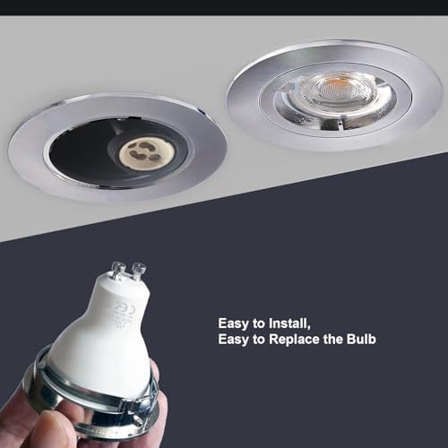 4XSweier IP20 Fire Rated LED Downlights for Ceiling,90 Minute Fire Rated GU10 Downlights, 5W 6000K Cool White Ceiling Recessed Spotlights Fittings with Satin Nickel (Non-Dimmable)