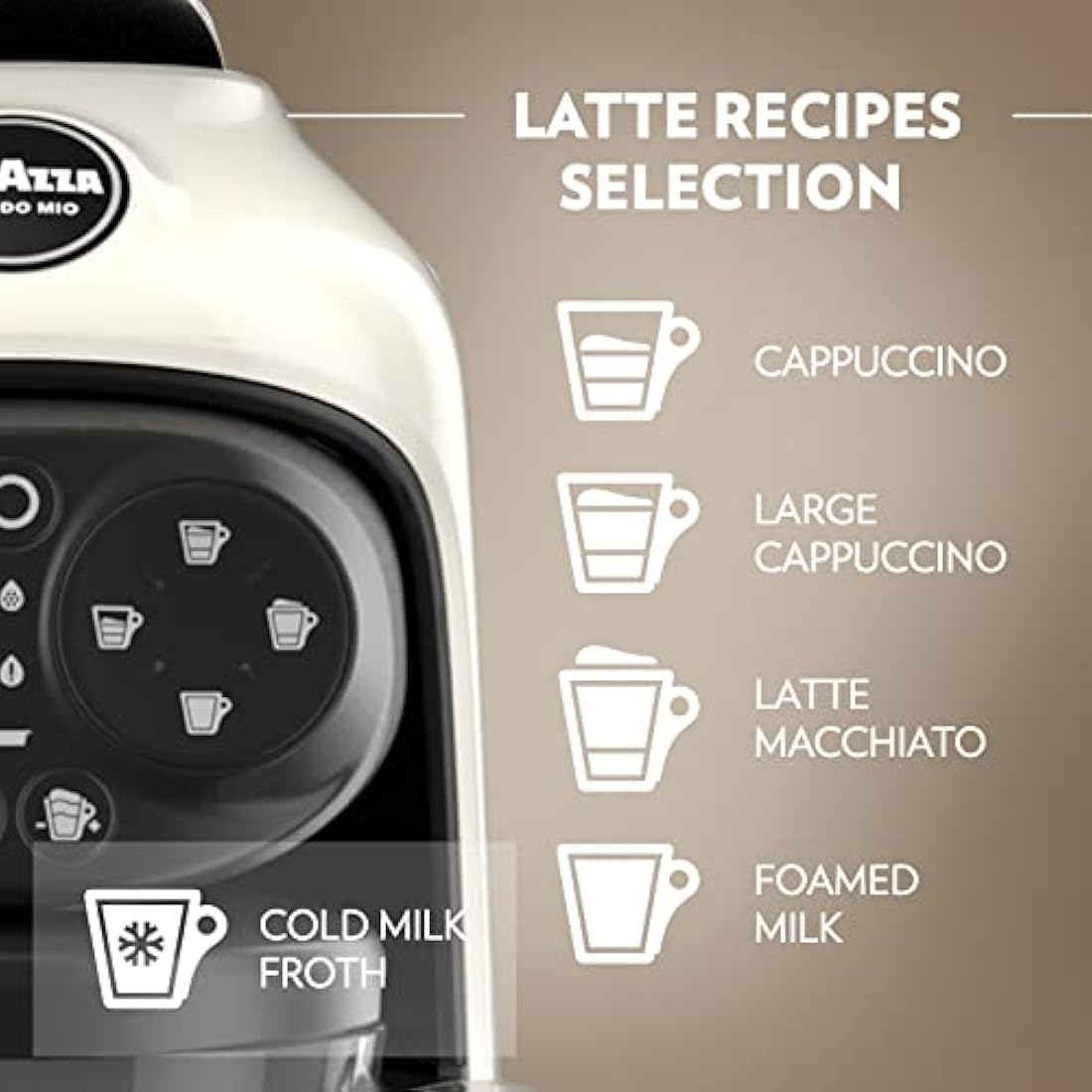 Lavazza, A Modo Mio Deséa Coffee Capsule Machine, Compatible with A Modo Mio Coffee Pods, Touch Interface, Sound Alerts, Automatic Shut-Off, Dishwasher-Safe Components, 1500W, 220-240V, White Cream