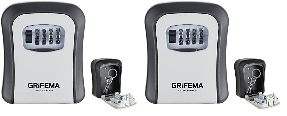 GRIFEMA Key Safe Wall Mounted Police Approved, Lock Box Outdoor 4 Digit Combination, Heavy Duty Waterproof Key Cabinet for Home Garage School Airbnb GA1003-1, Gray, External dimensions: 115x95x40mm