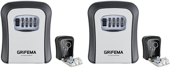 GRIFEMA Key Safe Wall Mounted Police Approved, Lock Box Outdoor 4 Digit Combination, Heavy Duty Waterproof Key Cabinet for Home Garage School Airbnb GA1003-1, Gray, External dimensions: 115x95x40mm