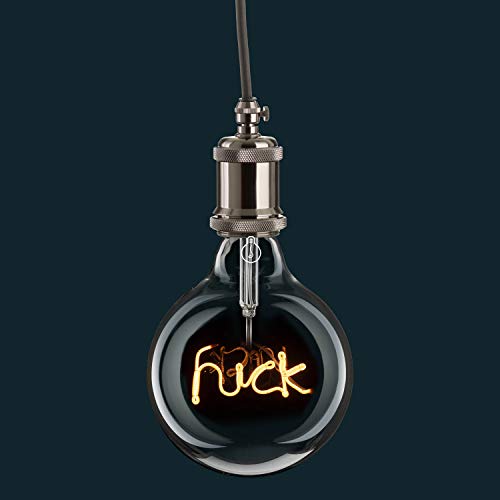AMARCORDS - Led Bulb dimmable, Filament with The Inscription F**K, Warm Light 2500K, Smoky Glass Guy Globe, E27, 4W