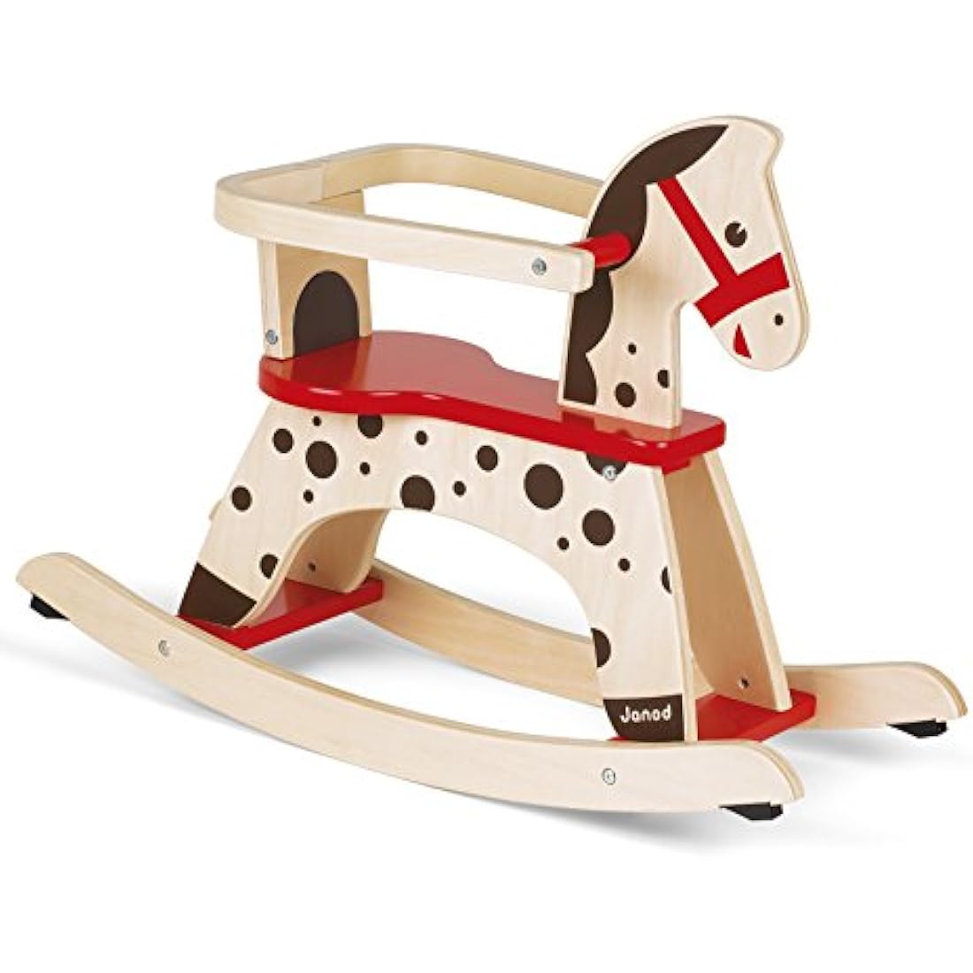 Janod - Caramel Wooden Rocking Horse - Toddler Toy - Learning Balance - For children from the Age of 1, J05984, Brown and Red