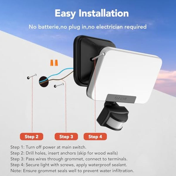 OREiN Outdoor Lights, Security Lights Outdoor Motion Sensor 24w 2800lm, Warm/Nature/Cool White Adjustable Flood Light, IP65 Waterproof Dusk to Dawn Outside Lights for Garden Driveway–Mains Powered