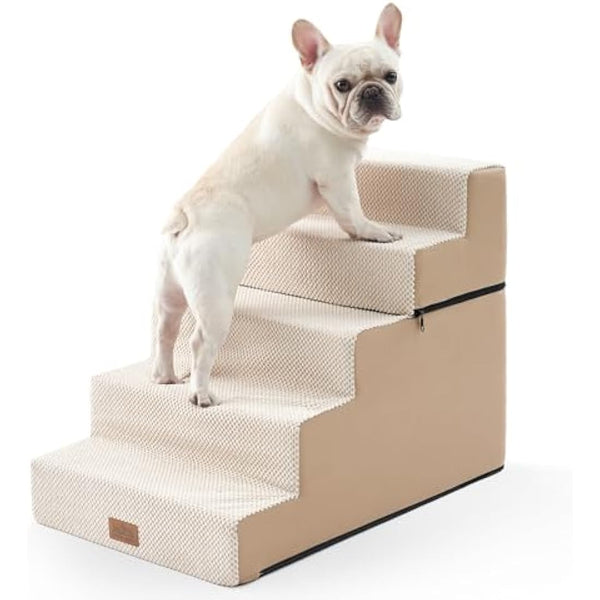 COZY KISS Wide Dog Stairs for Small Dogs, 2-in-1 Pet Steps for Couch Bed Sofa, 60cm High Non-Slip Dog Climbing Steps for Puppies and Old Cats with Support Board (Beige, 75x50x60cm, 5)