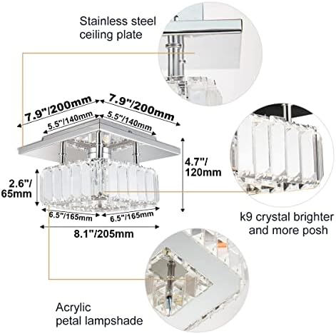 diisunbihuo Mini Crystal Chandelier Big Crystal Ceiling Lamp Square LED Pendant Light for Hallway Stairecase (Warm White)