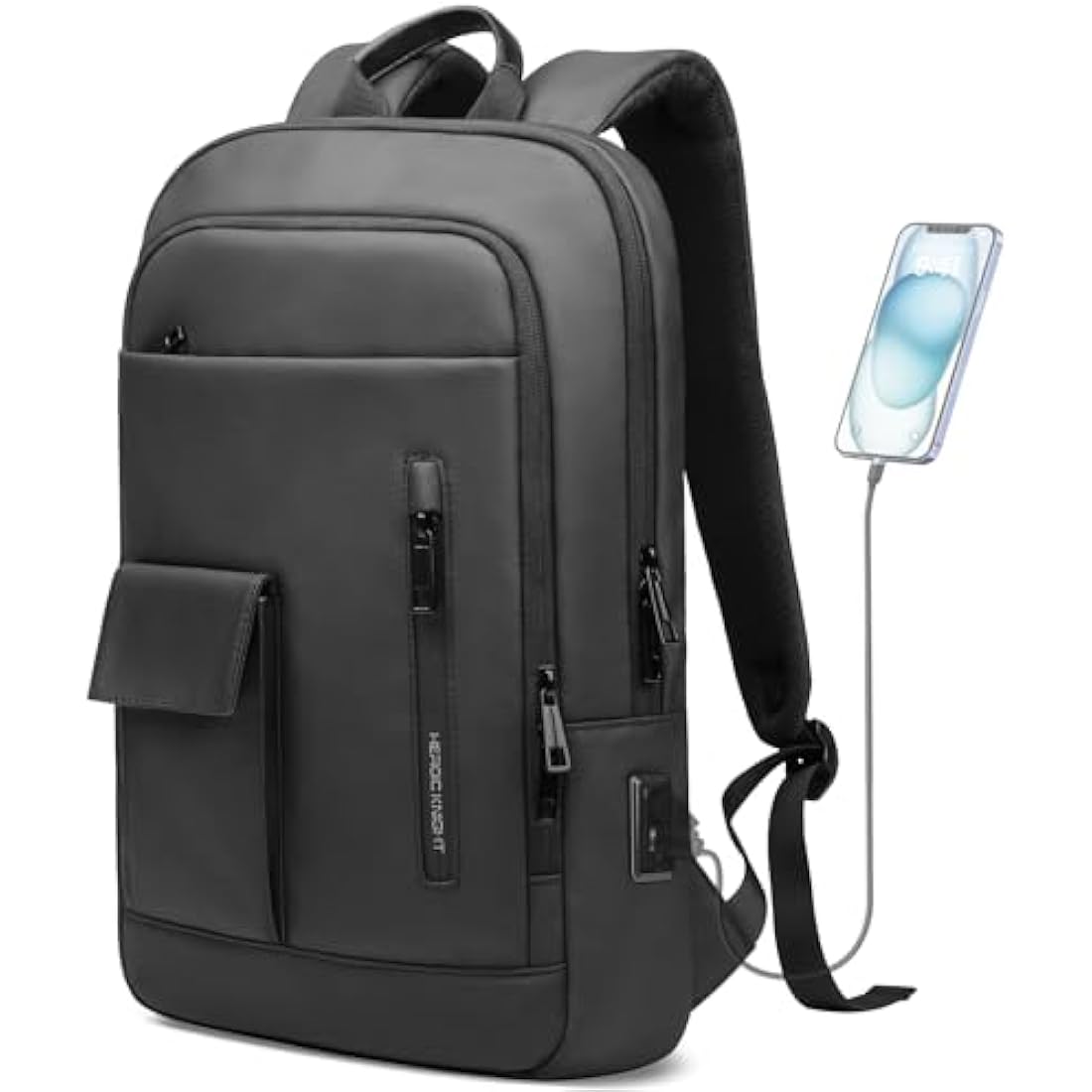 HEROIC KNIGHT Slim Laptop Backpack 15.6 Inch, Business Travel Backpack with USB Charging Port, Water-Resistant Anti Theft Laptop Rucksack, Lightweight Computer Work Bag Daypack For Men Women, Black
