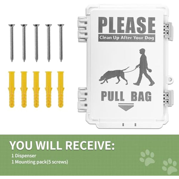 Dog Poop Bag Dispenser, Waterproof Outdoor Dog Bag Dispenser Holds Up to 8 Rolls of Waste bags, Outdoor Wall, Stake, Pole, Fence Mounted (only dispenser)