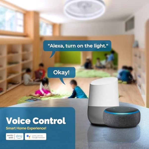 CHANFOK 20'' Smart Ceiling Fans with Lights Compatible with Alexa and Google Assistant, Low Profile Ceiling Fan with Light and Remote, APP Control, 6-Speed Reversible Blades for Bedroom (White)