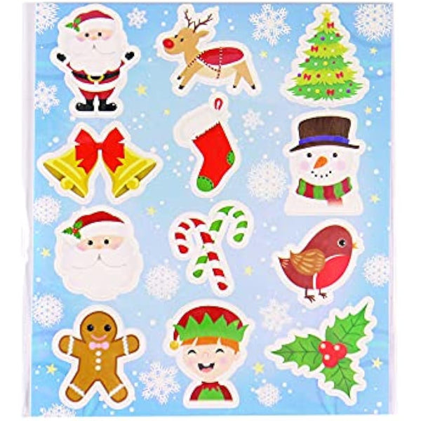 Henbrandt 12 Packs of Christmas Stickers Mini Christmas Stickers for Children Arts and Crafts for Kids Xmas Stocking Filler Party Bag Favours Loot Bag Fillers for Boys and Girls