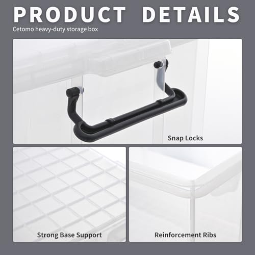 Cetomo 25L*3 Storage Boxes, Stackable Storage Box with Lids, Heavy-Duty Lidded Container with Reinforced Corners, Vertical Sides and Clip Closure,