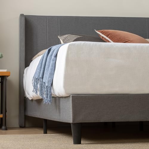 Zinus Sasha Super King Bed frame - Bed 180x200 cm - 25 cm Height - Upholstered Platform Bed frame with Wingback Headboard - Medium Grey