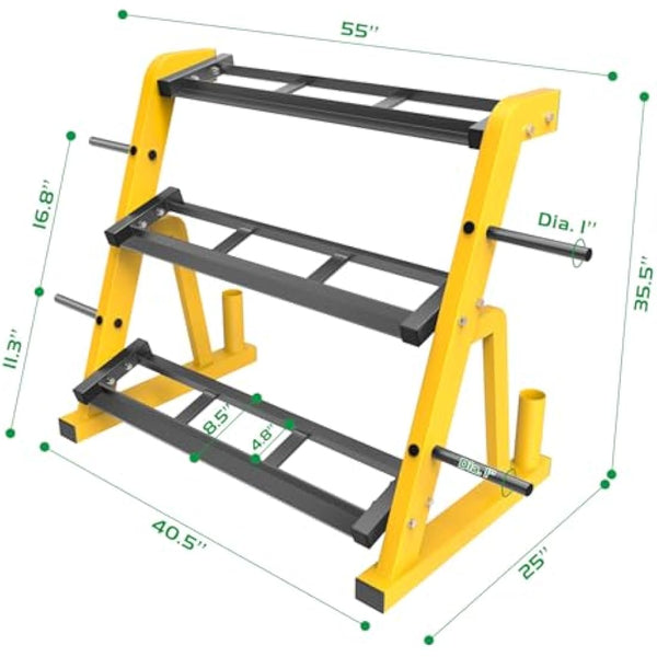 Kipika Heavy Duty Dumbbell Rack Multifunctional, Weight Rack for Dumbbells, Home Gym Equipment, Suitable for Storage of Dumbbell, Barbell Plate, Barbell Bar, Yellow/Black