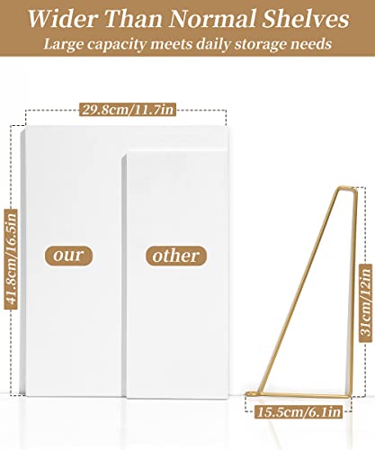 Afuly Wide Floating Shelves White Wood Wall Shelf with Gold Bracket Large Wall Organizer 12 inch Deep Storage Shelves for Bedroom, Bathroom, Living