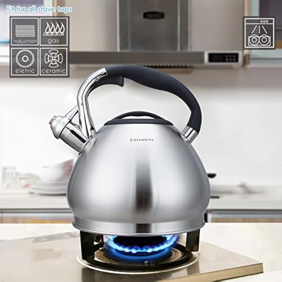 Easyworkz Whistling Stovetop 3.0l Tea Kettle Food Grade Stainless Steel Hot Water Tea Pot with Loud Whistle