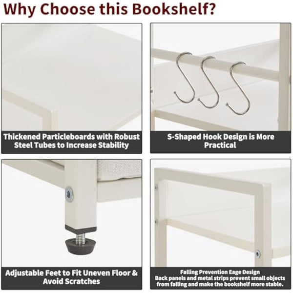 Aibiju Ladder Shelf, Bookshelf, 5 Tier Bookshelf with Drawer, Plant Stand, Living Room Bookcases for Living Room, Bedroom, Kitchen, Steel Frame,White YD-BC001W