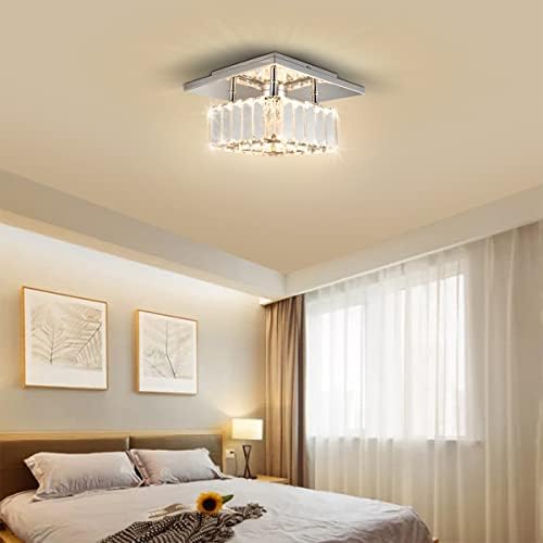 diisunbihuo Mini Crystal Chandelier Big Crystal Ceiling Lamp Square LED Pendant Light for Hallway Stairecase (Warm White)