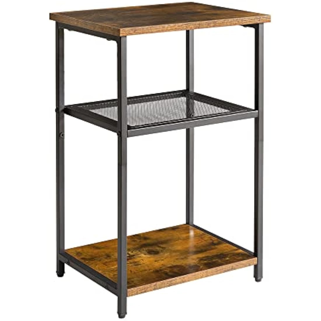 IBUYKE Side Table, 3-Tier End Table, Industrial Nightstand Small Table with Storage Shelf, Bedside Table for Bedroom, Living Room, Hallway, with Metal Frame, Rustic Brown TMJ403H