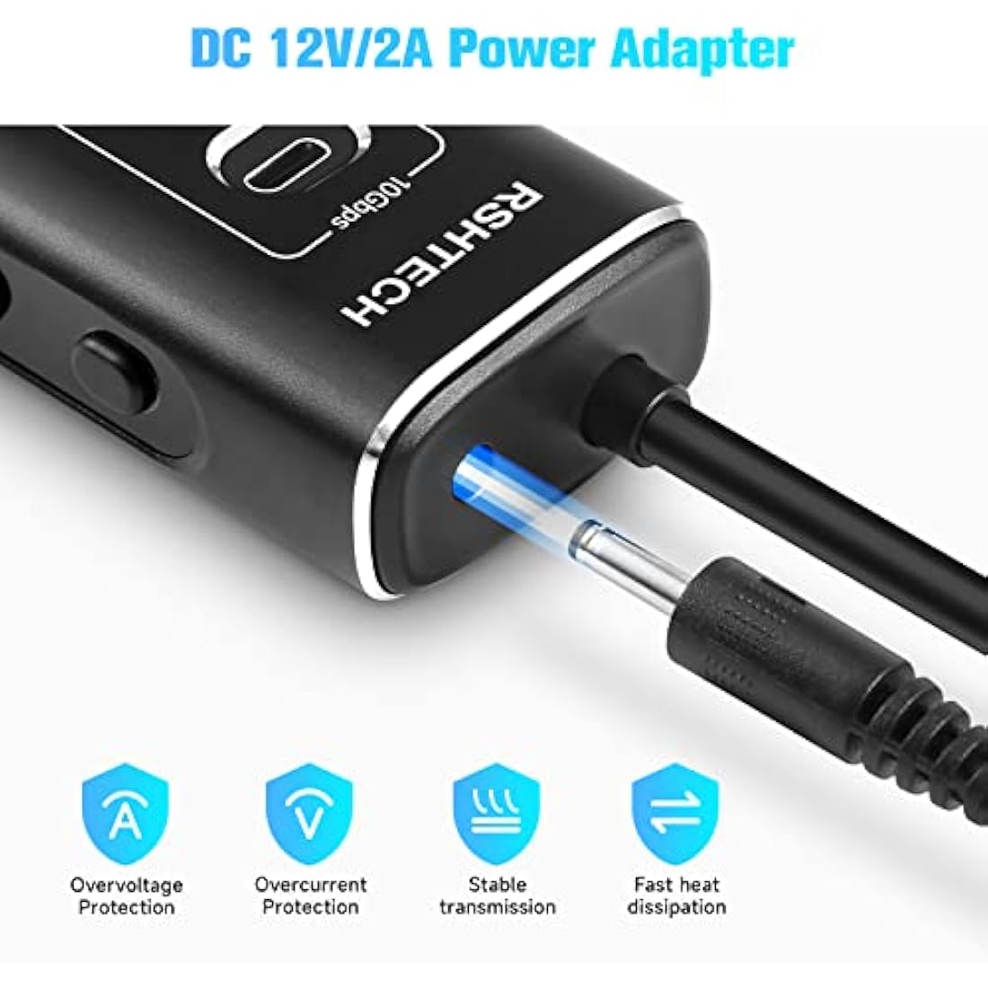 RSHTECH Powered USB 3.1/3.2 Hub, 7-Port USBC Hub with 3x 10Gbps Data Ports (2C+1A), 4x USB-A 3.0 and 12V/2A 24W Power Adapter, Aluminum USB3.2 Splitter with 3.3ft USB Cable (RSH-A107C)