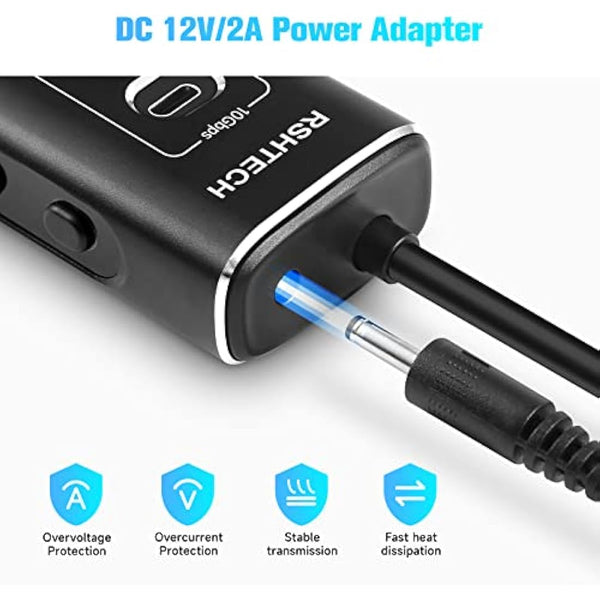 RSHTECH Powered USB 3.1/3.2 Hub, 7-Port USBC Hub with 3x 10Gbps Data Ports (2C+1A), 4x USB-A 3.0 and 12V/2A 24W Power Adapter, Aluminum USB3.2 Splitter with 3.3ft USB Cable (RSH-A107C)