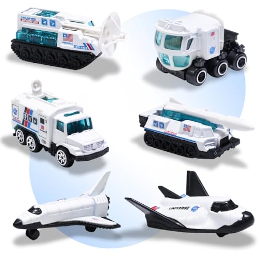 Diecast 6PCS Explore Space Spaceship Gift Set, Rocket Shuttle Toy Probe Mobile Lab Mini Space Fleet Toys for Boys Girls 3 Years Old and Up Creative Gifts